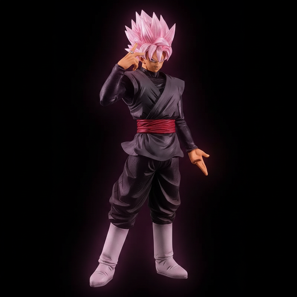 Goku Rose Figurine 30cm - cinematic dark shot with pink aura